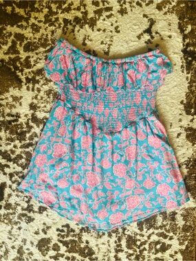 Women’s Floral Smocked Off-Shoulder Romper Dress - Pink & Blue